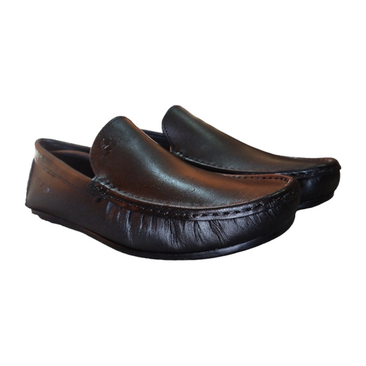 branded black leather loafer for men