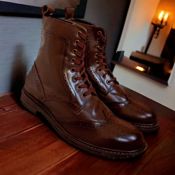 leather wingtip brogue boot for men