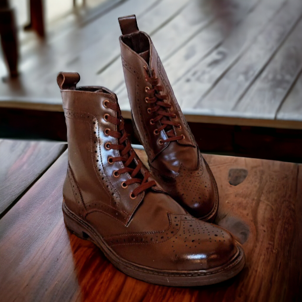 leather brogue boot for men