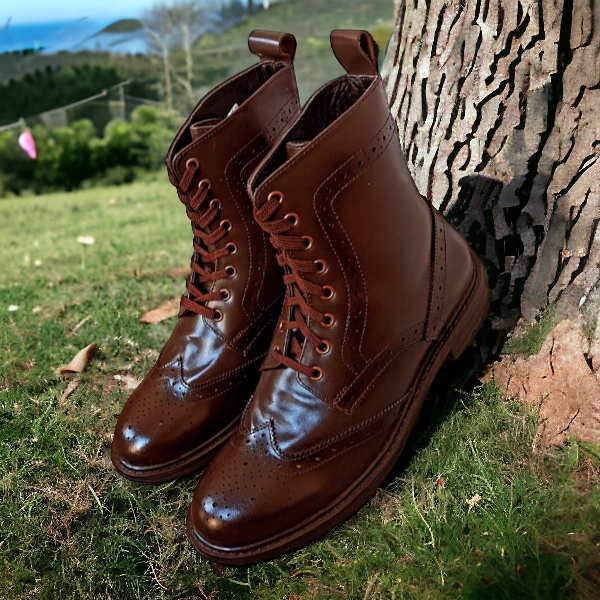 brown wingtip brogue boot for men