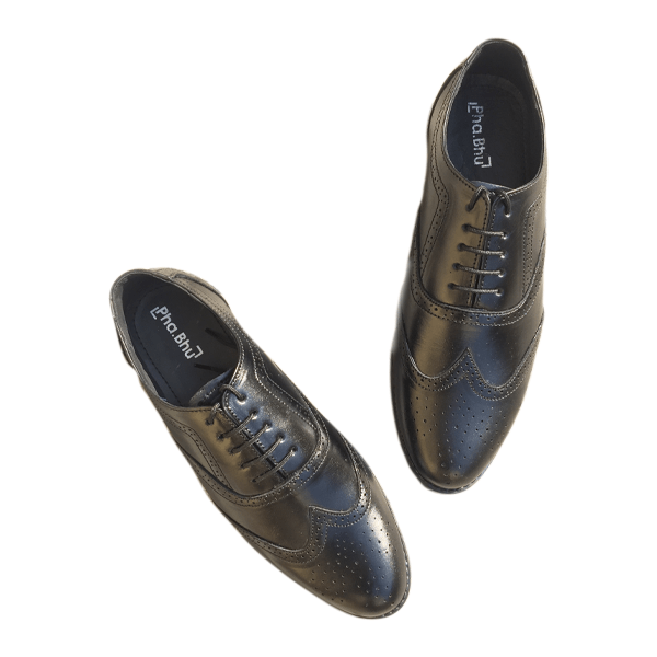 PhaBhu Real Leather Black Brogue Shoes for Men