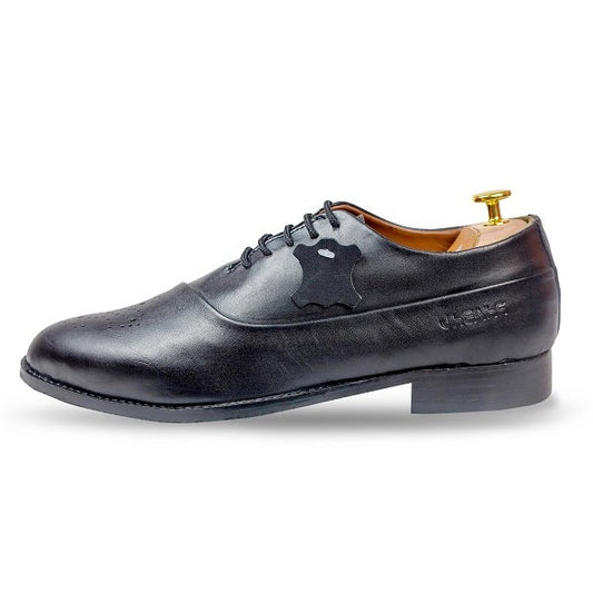 100% Pure Black Italian Leather Brogue Formal Shoes for Men