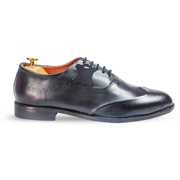 100% Pure Black Italian Leather Oxford Formal Shoes for Men