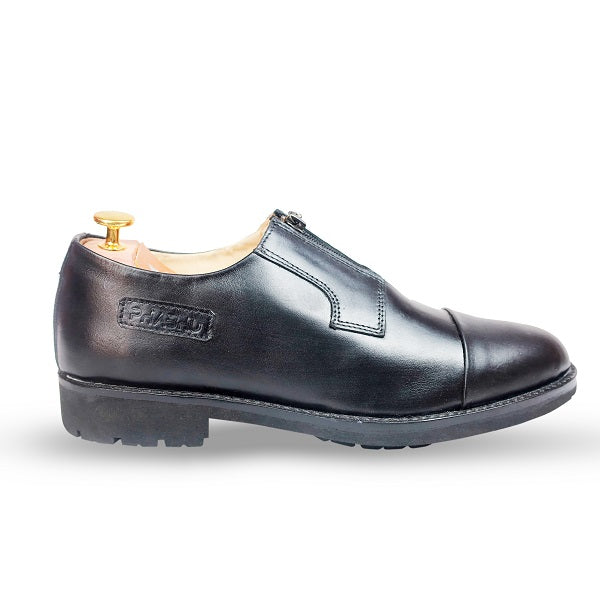 Real Black Italian Leather Zipper Loafers Formal Shoes for Men
