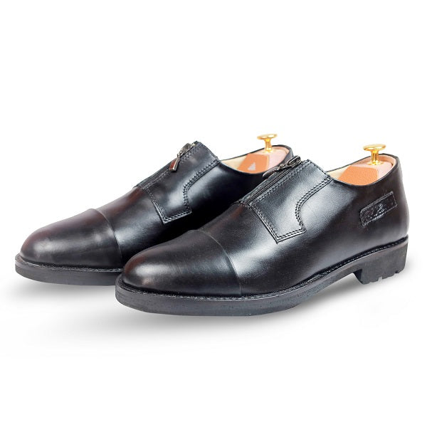 100% Original Black Italian Leather Zipper Loafers Formal Shoes for Men