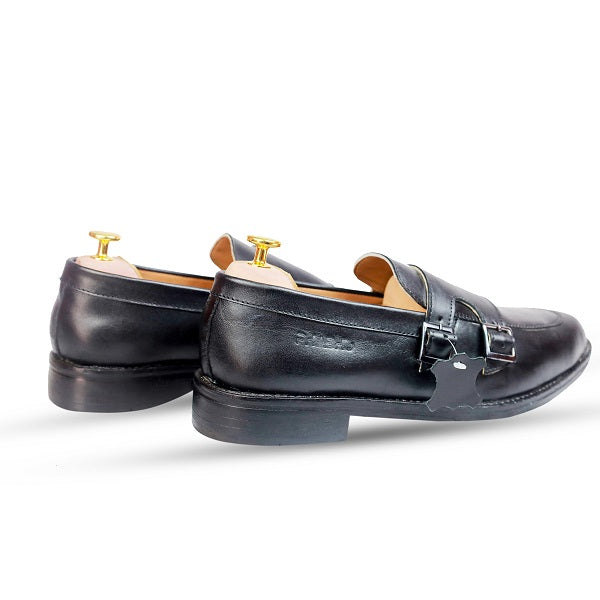 Best Black Italian Leather Double Monk Strap Shoes for Men