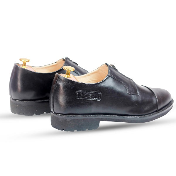 Pure Black Italian Leather Zipper Loafers Formal Shoes for Men