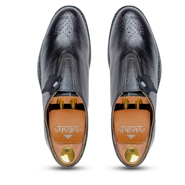 100% Genuine Black Italian Leather Wholecut Formal Shoes for Men