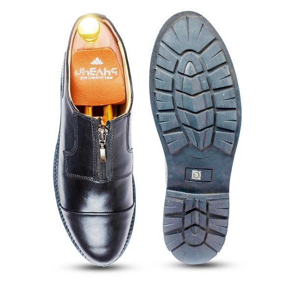 Best Black Italian Leather Zipper Loafers Formal Shoes for Men