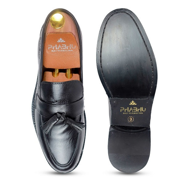 100% Original Black Italian Leather Tassel Loafers Formal Shoes for Men