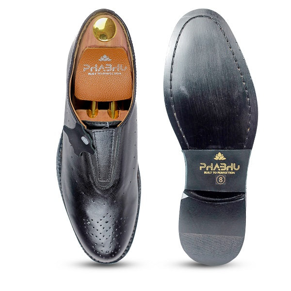 100% Pure Black Italian Leather Wholecut Formal Shoes for Men