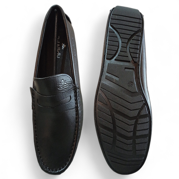 pure black leather loafer for men