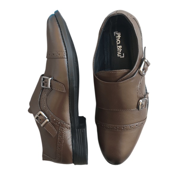 PhaBhu Real Leather Double Monk Strap Shoes for Men